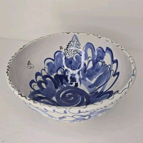 SUE MASON Handmade‎ Ceramic Bowl Floral Blue White Pottery Chinese Decorative - Picture 2 of 9